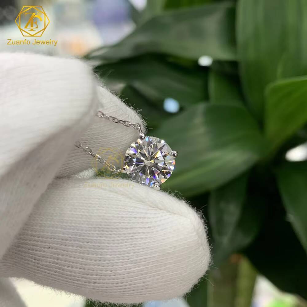 Fine Jewelry 14K 18K White Gold 0.5CT 1CT 2CT Lab Grown Diamond Necklace Jewelry Round DVS1 Lab Diamond Solitaire Necklace
