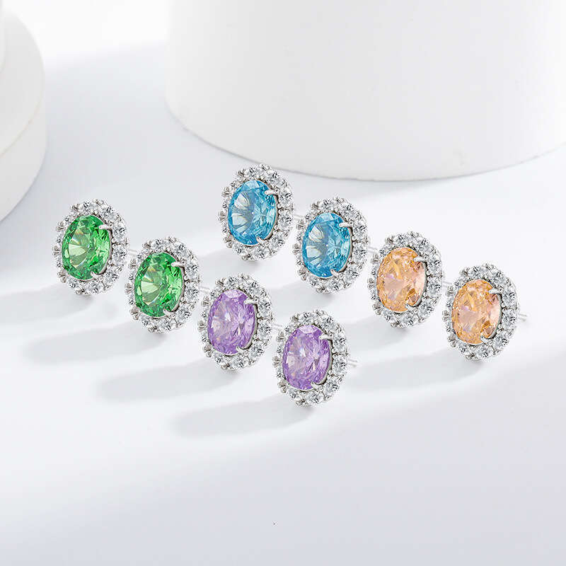 Sier Plated Inlaid Oval Blue Corundum Necklace Fashion Versatile Pendant Jewelry 45a