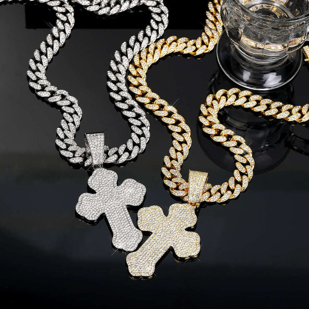Full Dia Cross Pendant Hip Hop Exaggerated Alloy Cuban Chain Creative Fashion Necklace