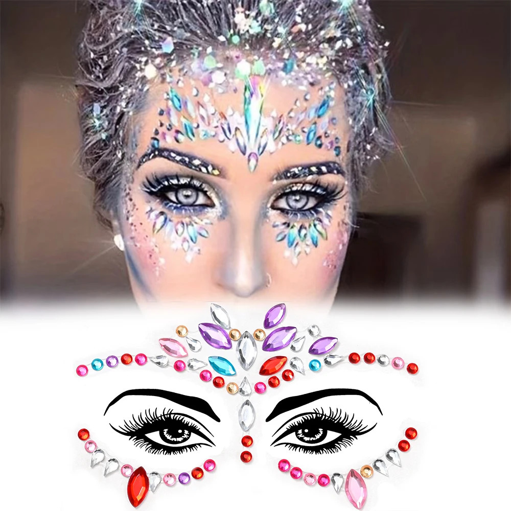 51Pcs Random Colorful s Face Tattoo Sticker Children Glitter Diamond Temporary Stickers DIY Party Makeup Decal 250714