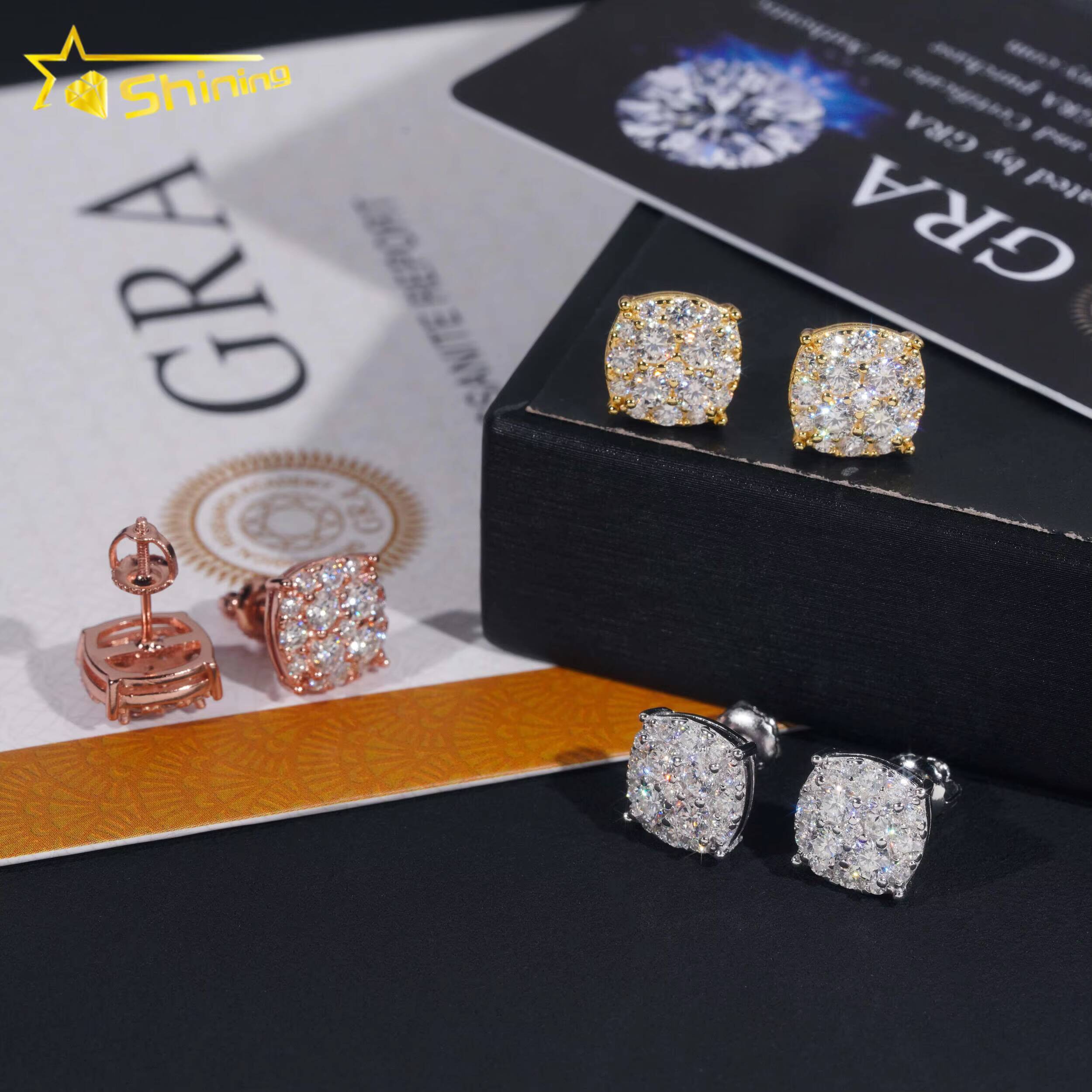 New Pass Diamond Tester GRA Certified Stocks VVS Diamond 925 Sterling Silver Hip Hop Jewelry Moissanite Stud Earrings for Men