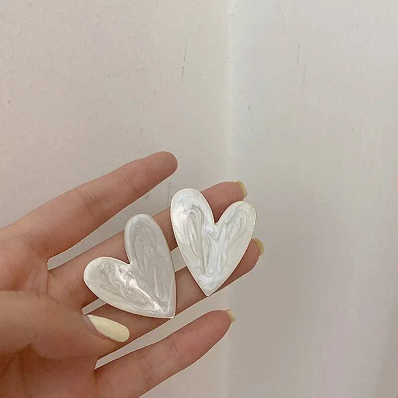LATS White Color Big Heart Stud Earrings for Women Girl Korean Love Drop Glaze Aesthetic Daily Life Minimalist Earring Jewelry y250715