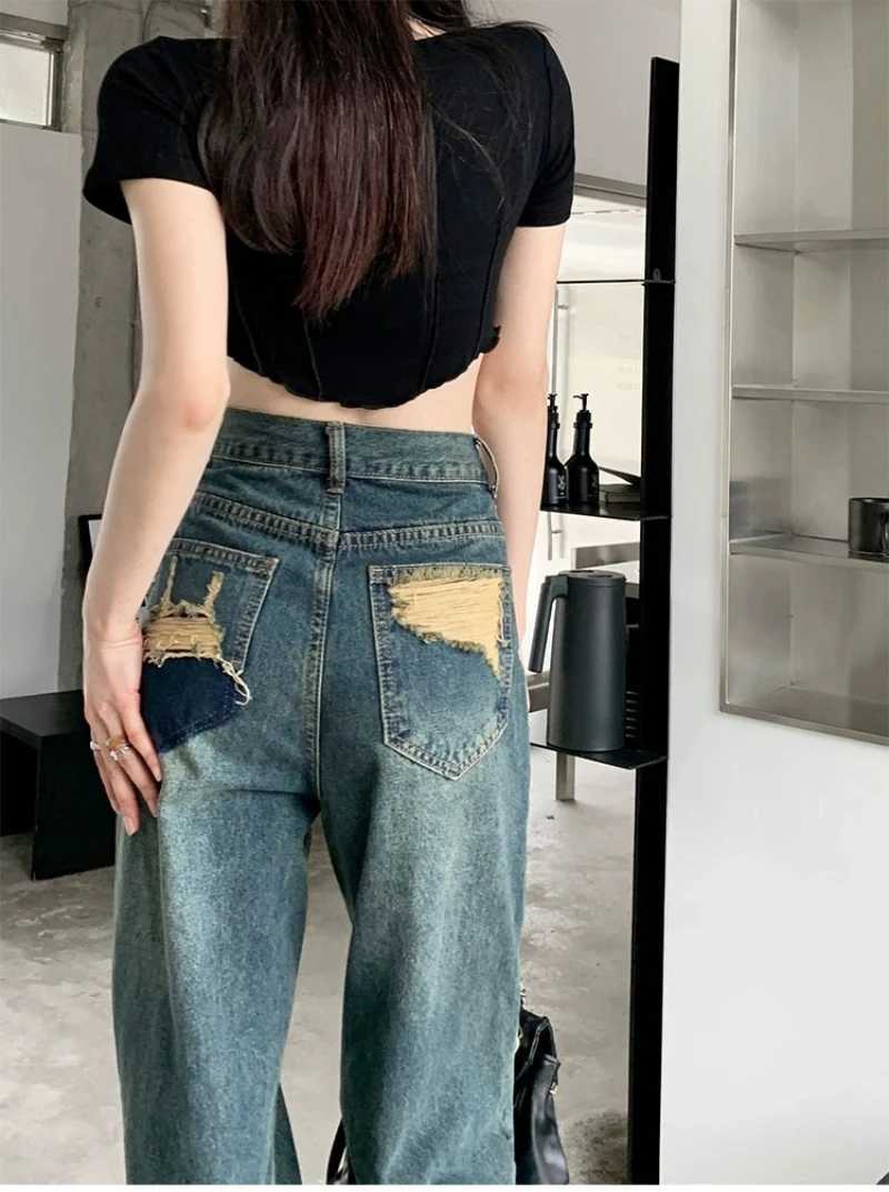 Womens Narrow Cut Wide Leg Jeans With High Waist And Hanging Feeling Straight Leg Casual Look Slim Contrasting Colors Pants R250716
