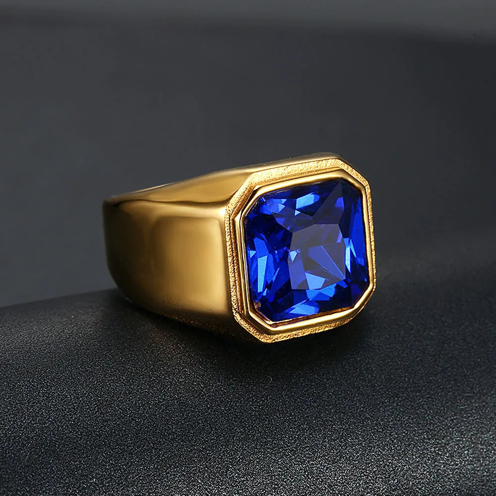 Classic Red/Blue/Black Stone Ring Men And Women Punk Hip Hop Stainless Steel Big Stone Biker Ring Jewelry Gifts Drop 250716
