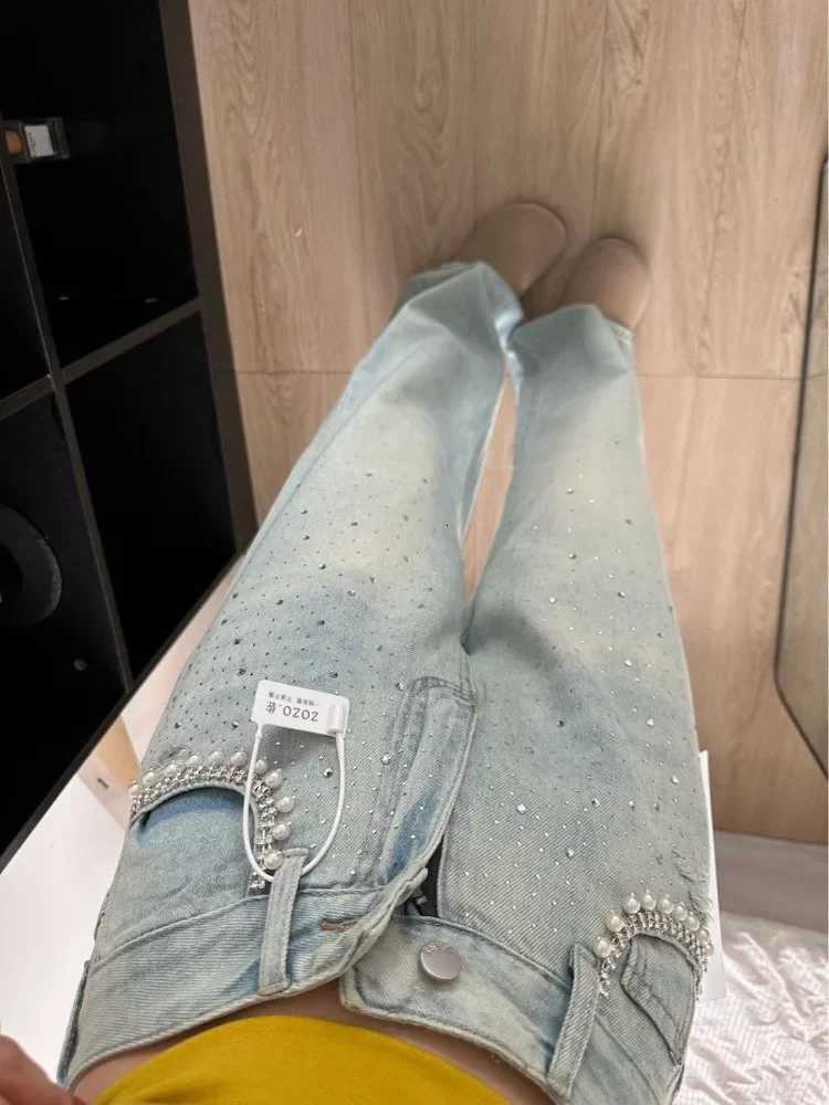 Neploe Heavy Diamond Washed Loose Jeans for Women Y2k High Waist Blue Denim Pants 2025 Summer New Straight Wide Leg Pants R250716