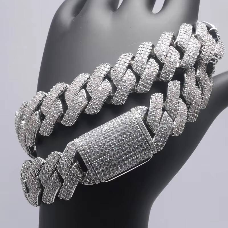 Hip-HOP Moissanite Jewelry Cuban Chain Iced Out D Color 3 Rows 925 Sterling Sliver 8-20mm Miami Cuban Chain Men Cuban Link Chain