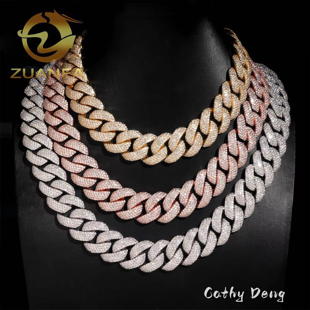 20mm 4rows Iced Out 925 Silver Moissanite Chain Link Cuban High Quality Hip Hop Jewelry Men Cuban Chain With GRA Certificate