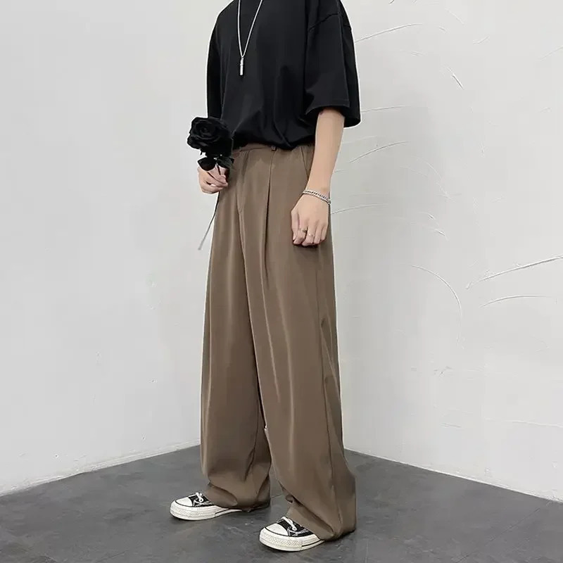 Draped Man Suits Pants Black Trousers for Men Fluid Wide Leg High Quality Clothes Elegant Vintage Fabric Spring 250704