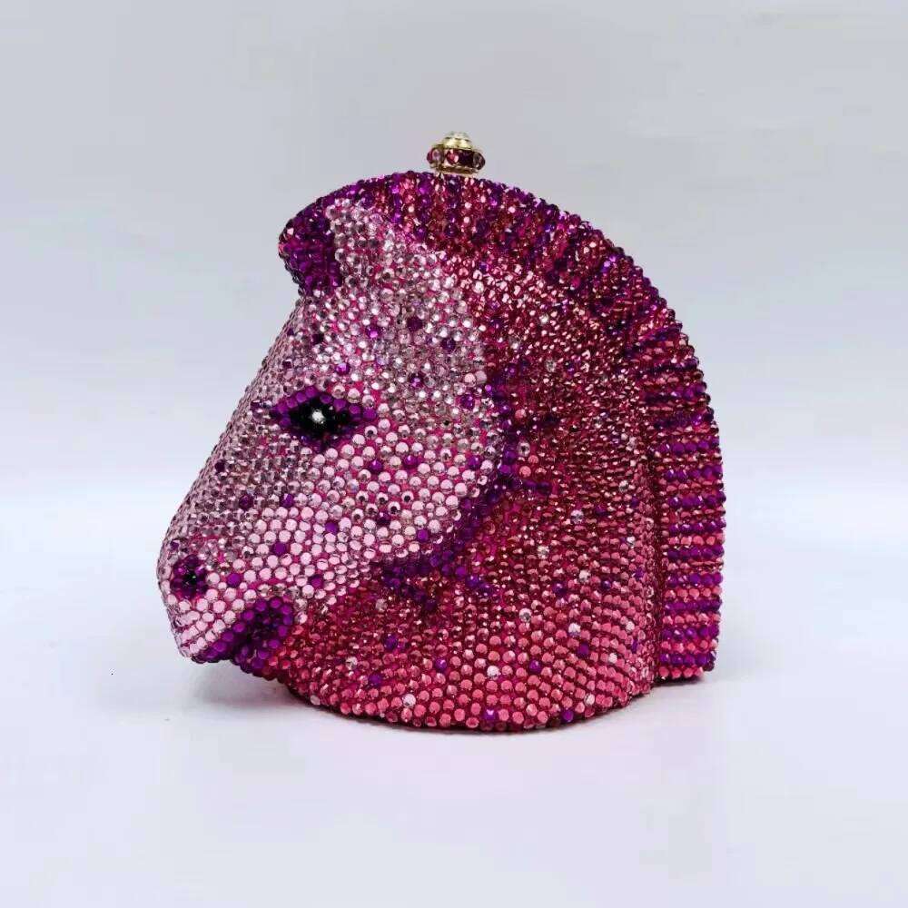 Lady Blue Crystal Evening Bags Clutches Women Party Purse Horse Head Shape Animal Dinner Dia Female Chain Shoulder Bag