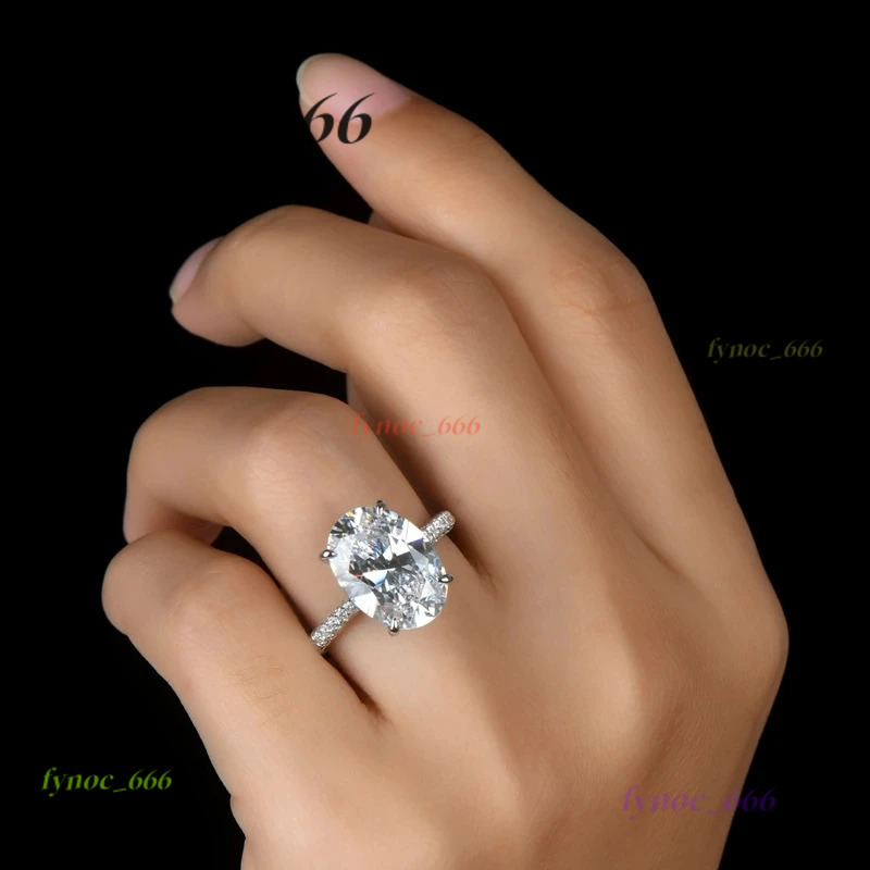 New 925 Sterling Silver Oval 4ct Lab Diamond Ring Engagement Wedding Band Gig Stone Rings for Women Bridal Jewelry Gift