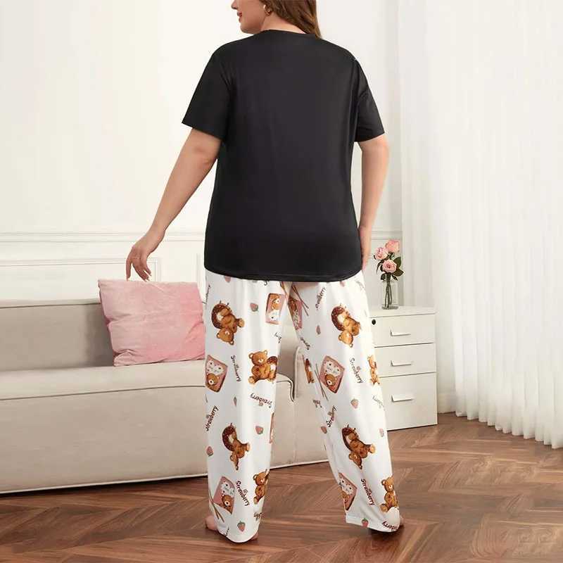 Plus Size Womens Sleepwear Set Cartoon Printed Sleepwear Smooth And Soft Short Sleeved T-shirt Long Pants Sleepwear W250717