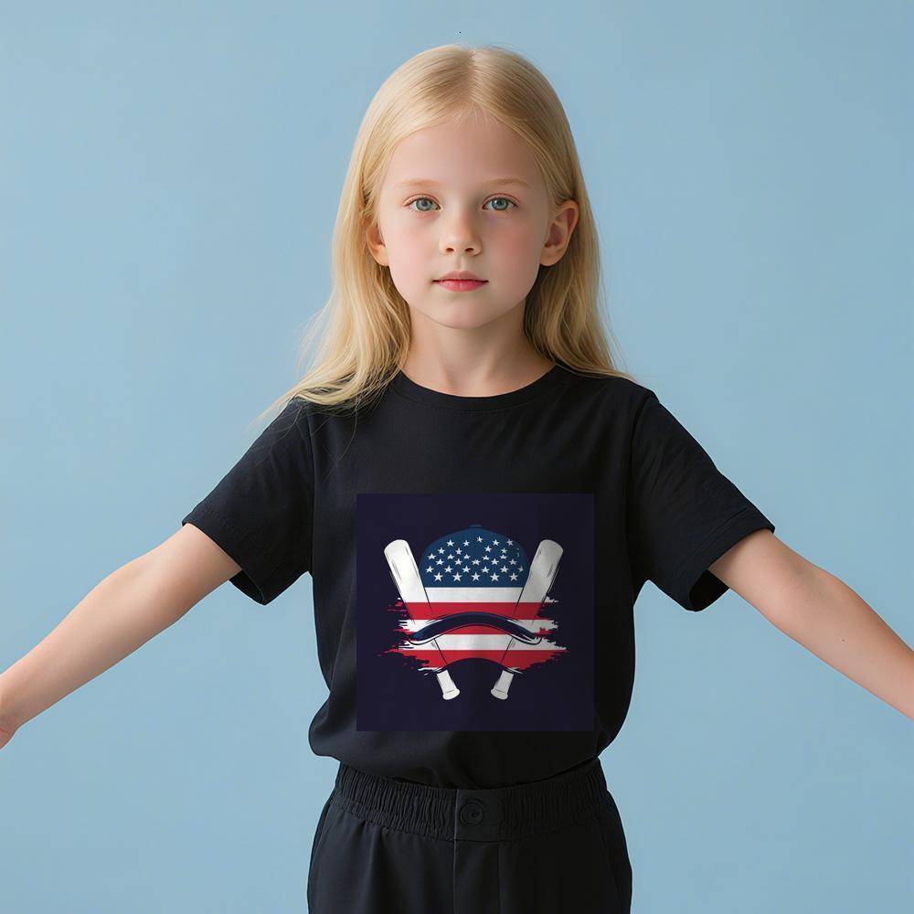 ddmywed Boy and girl Children's T-shirt a T-shirt with an american flag on the front of it