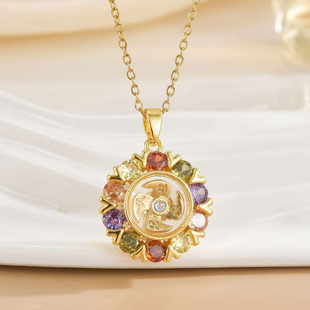 Micro-Inlaid Colorful Zirconia Trendy Fashion Versatile Hot-Selling Sun Pendant Necklace For Women C34