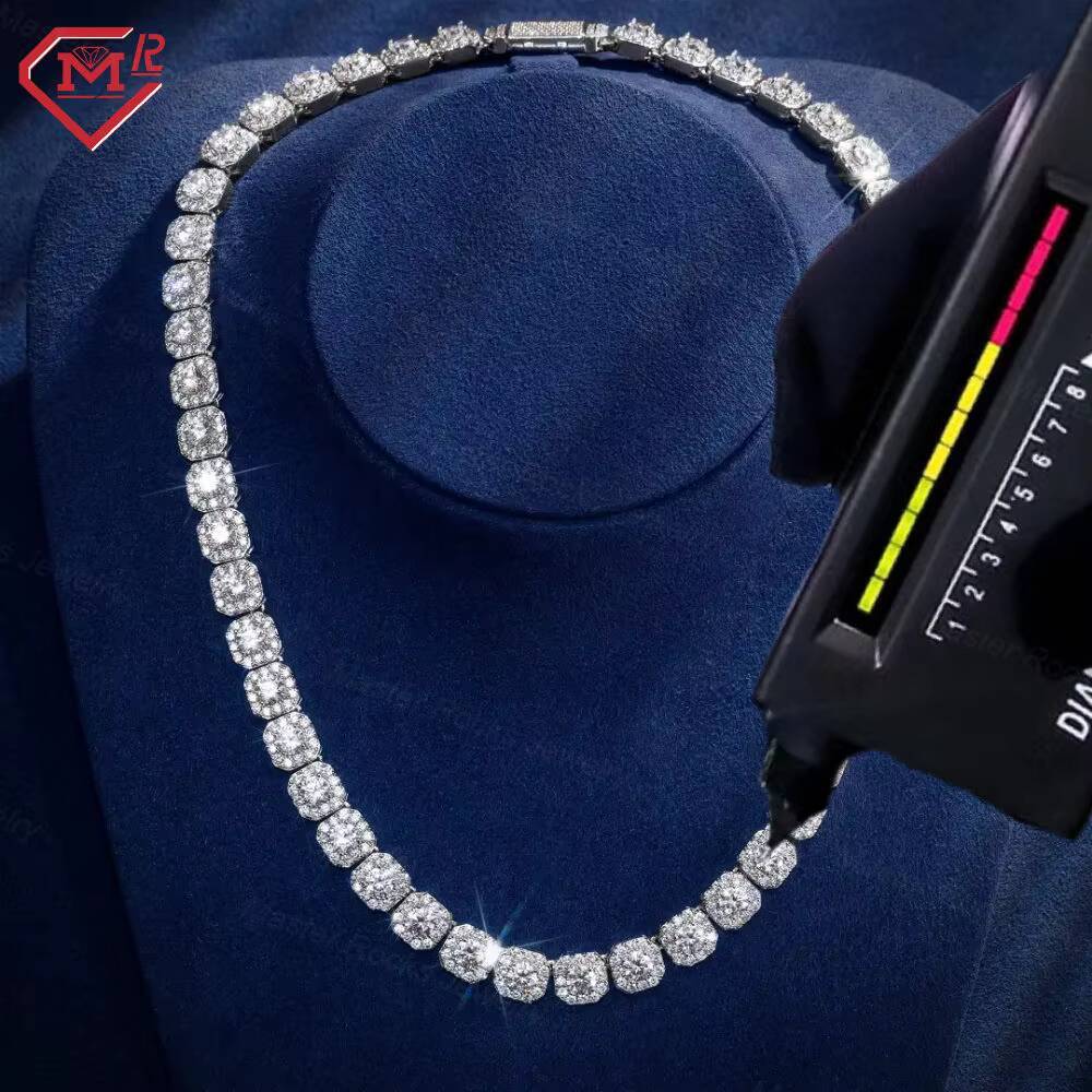 Hiphop 10MM Tennis Chain Clustered Square Iced Out 925 Sterling Silver Moissanite Tennis Chain