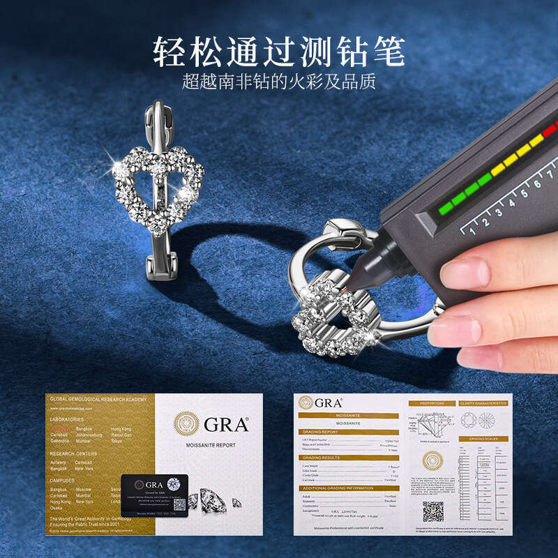 Moissanite Heart-Shaped Korean Style Fresh Hollow Heart Earrings Pure Sier Elegant Sweet Cute 370