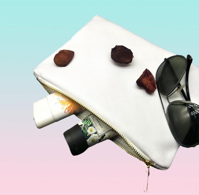 7x10in blank white 12oz poly canvas makeup bag for sublimation print 12ozthick canvas cosmetic bag with metallic zip for heat tran6870295