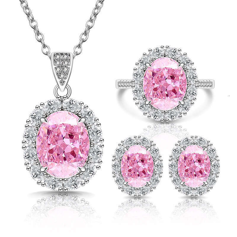 Sier Plated Inlaid Oval Blue Corundum Necklace Fashion Versatile Pendant Jewelry 45a