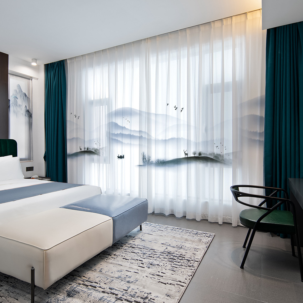 YL-36600 New Chinese style gauze curtain ink landscape painting curtain Chinese style 2025 new living room partition curtain light-transmitting but no