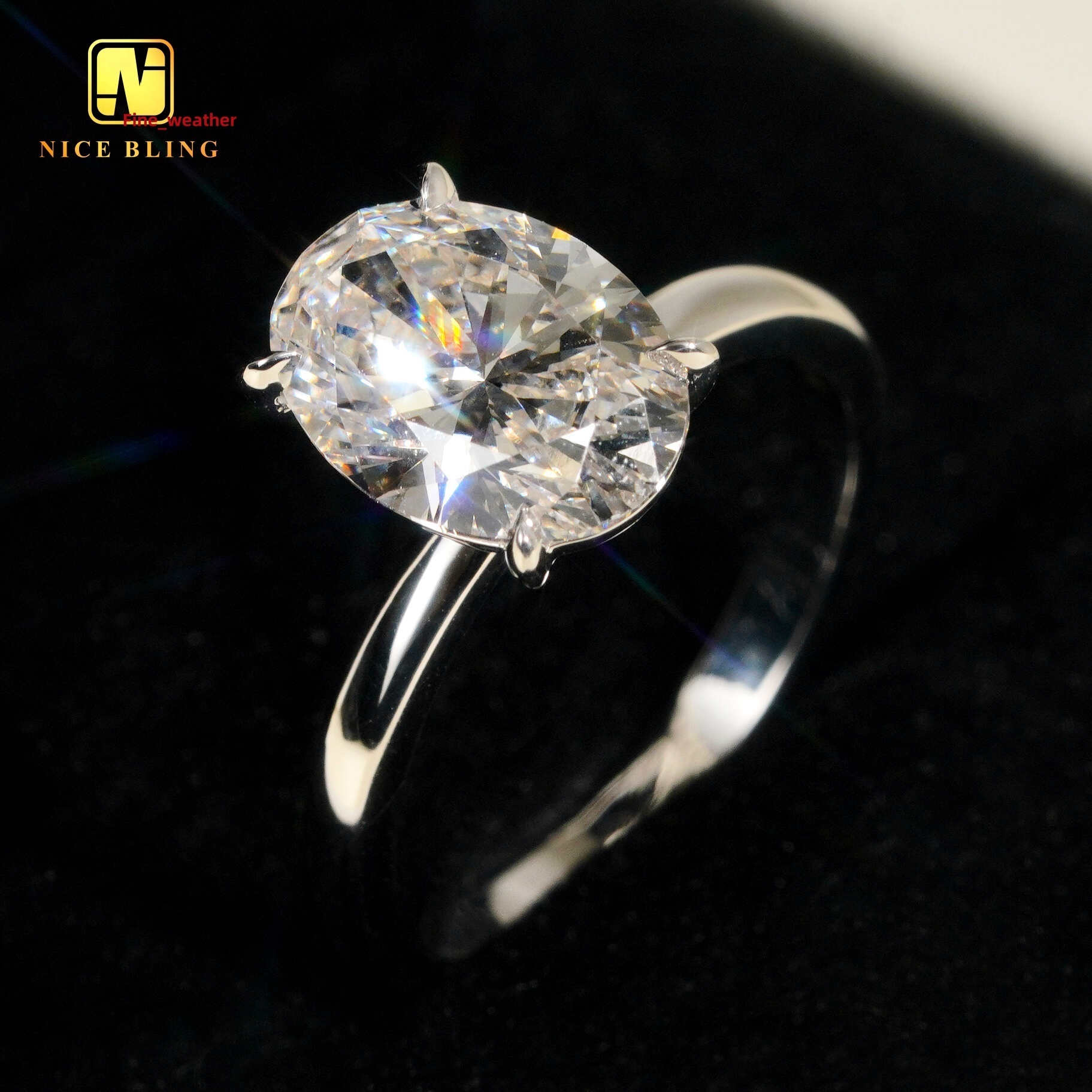 Classical 4 Claws 3ct Oval Shape Lab Diamond 18K White Gold Engagement Ring With IGI Certificate