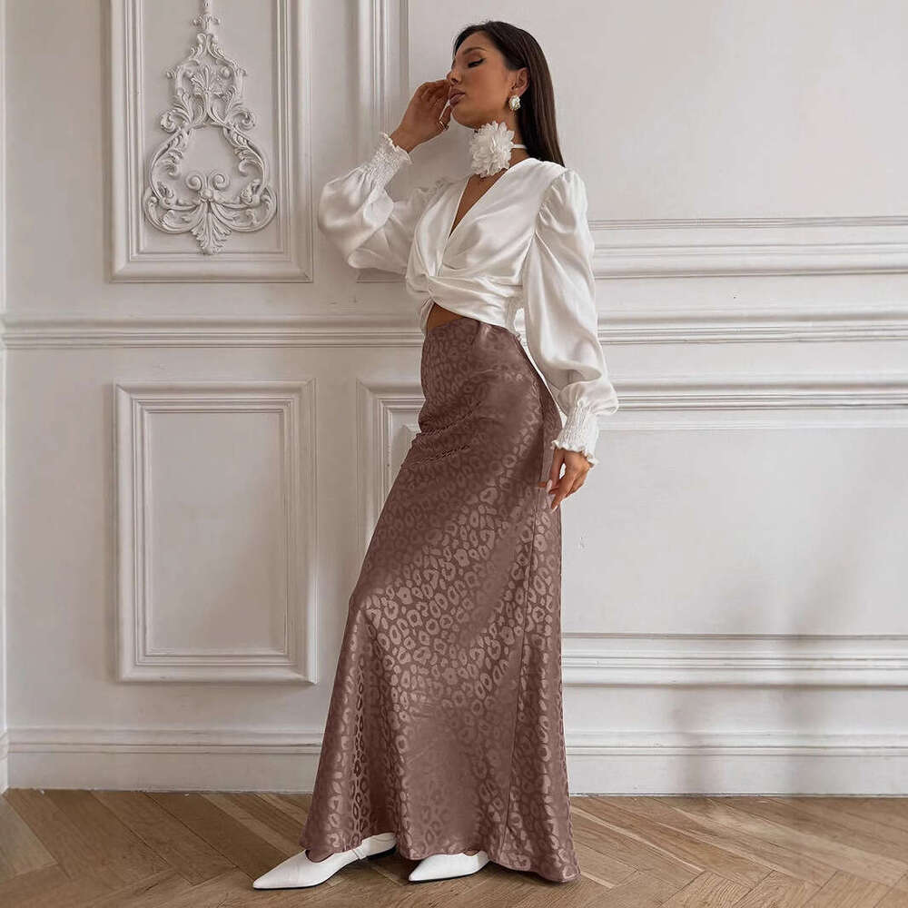 Summer New Trendy Bodycon Jacquard Leopard Print Long Midi Skirt B5
