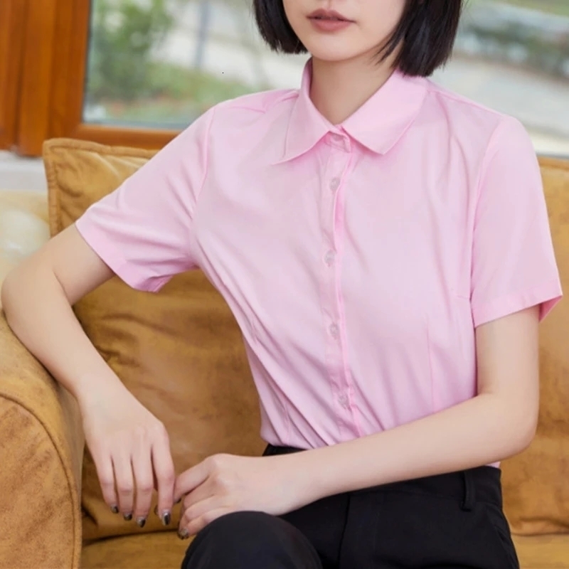 Fashion Woman Blouses 2024 Vneck Short Sleeve Solid Work Shirts Tops Pretty and Womens Blouse OL Elegant Female clothing 250704