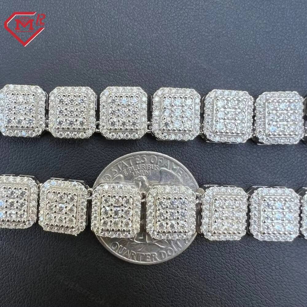 10mm Hiphop Tennis Chain Iced Out Pass Diamond Tester 925 Sterling Silver Square Cluster Moissanite Tennis Chain