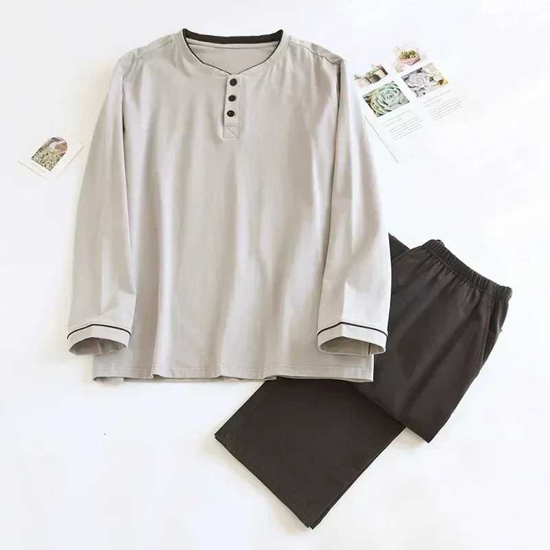 Mens 00% Pure Cotton Pajama Sets AB Style Long Sleeved Pullovers+Pants Home Clothing Men Solid O-Neck Simple Pajama Sets W250717