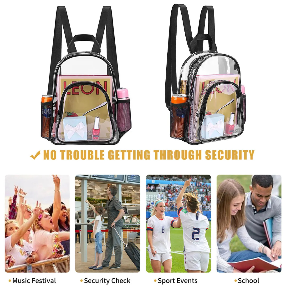 PVC Transparent Backpack Durable Clear Small Backpack Portable Lightweight Mini Cute Clear Bag for Work Outdoor Sports 250714