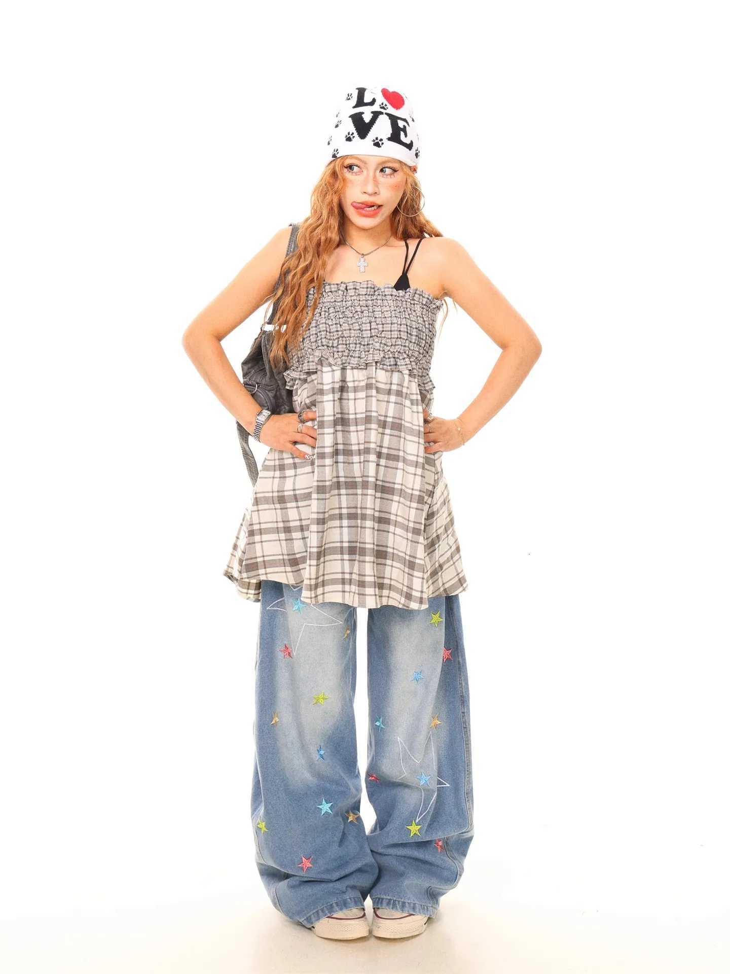 Fashion Star Printed Jeans 2025 Retro Denim Mopping Trousers Korean Style High Street Loose Hip Hop Wide-leg Jeans R250716