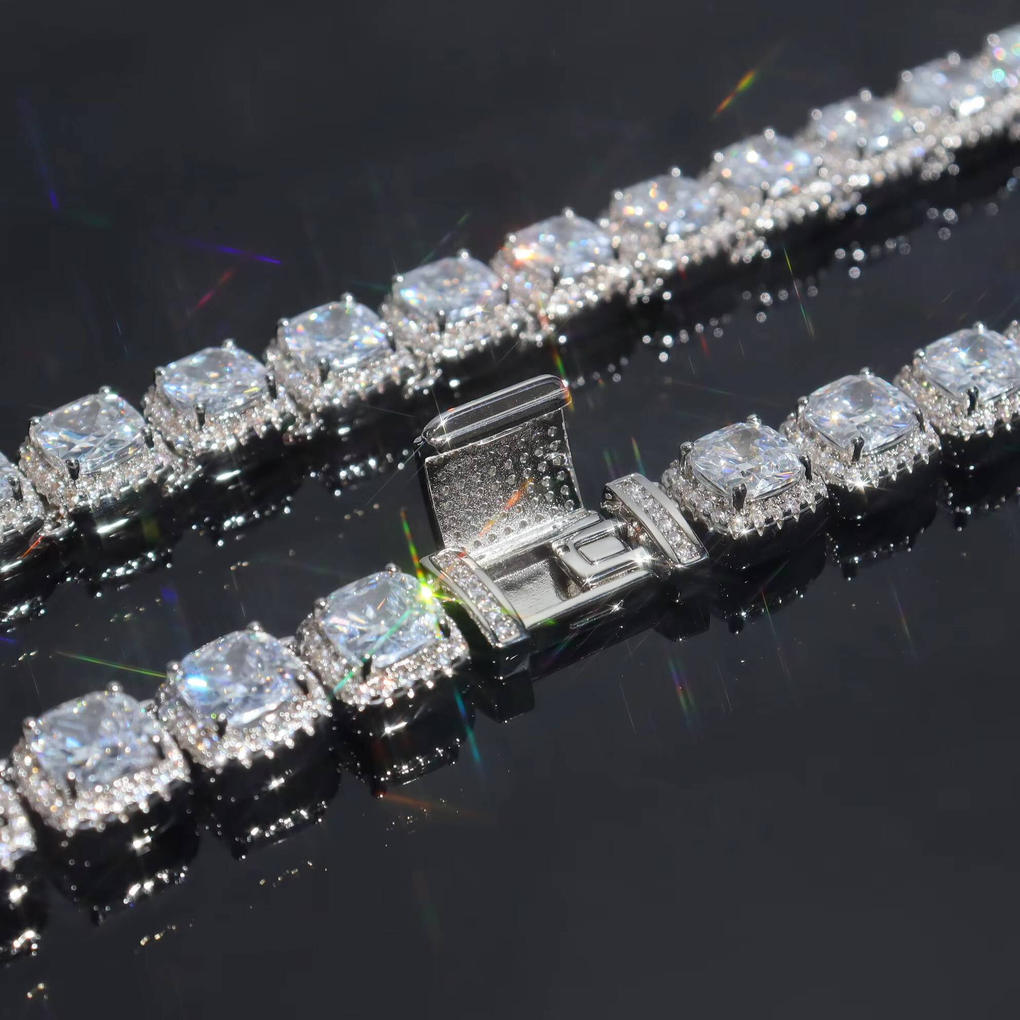 Hip Hop OEM 12mm Wide Iced Out Moissanite Tennis Chain Rock Sugar Chain Moissanite S925 Sterling Silver Fashion Necklace