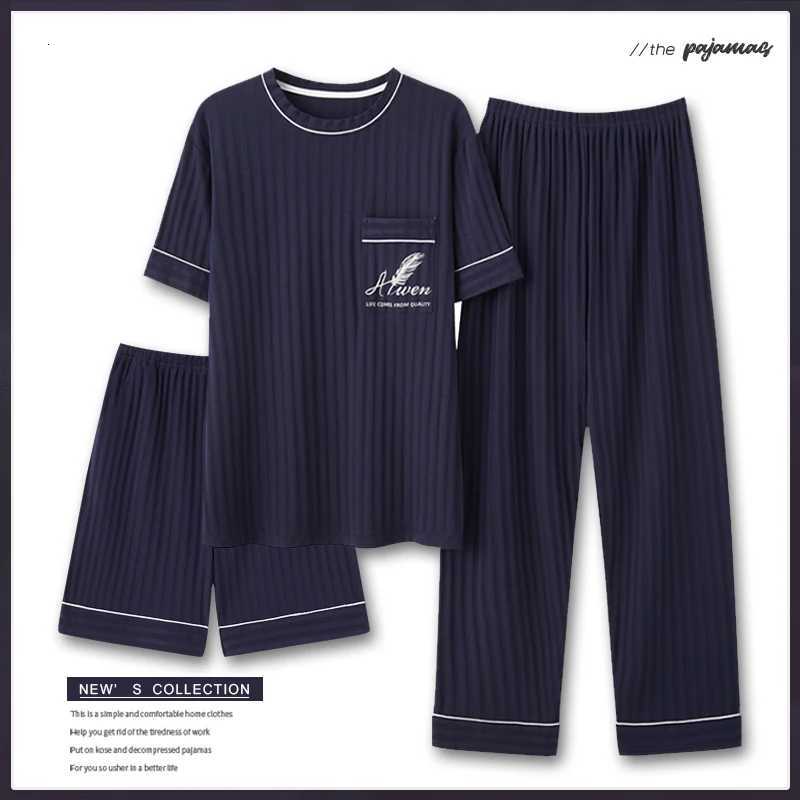 Mens Fashion Summer 3-Piece Pajamas Set Short Sleeve Round Collar Cotton Homewear Plus Size 5XL Shorts Loungewear Pajamas W250717