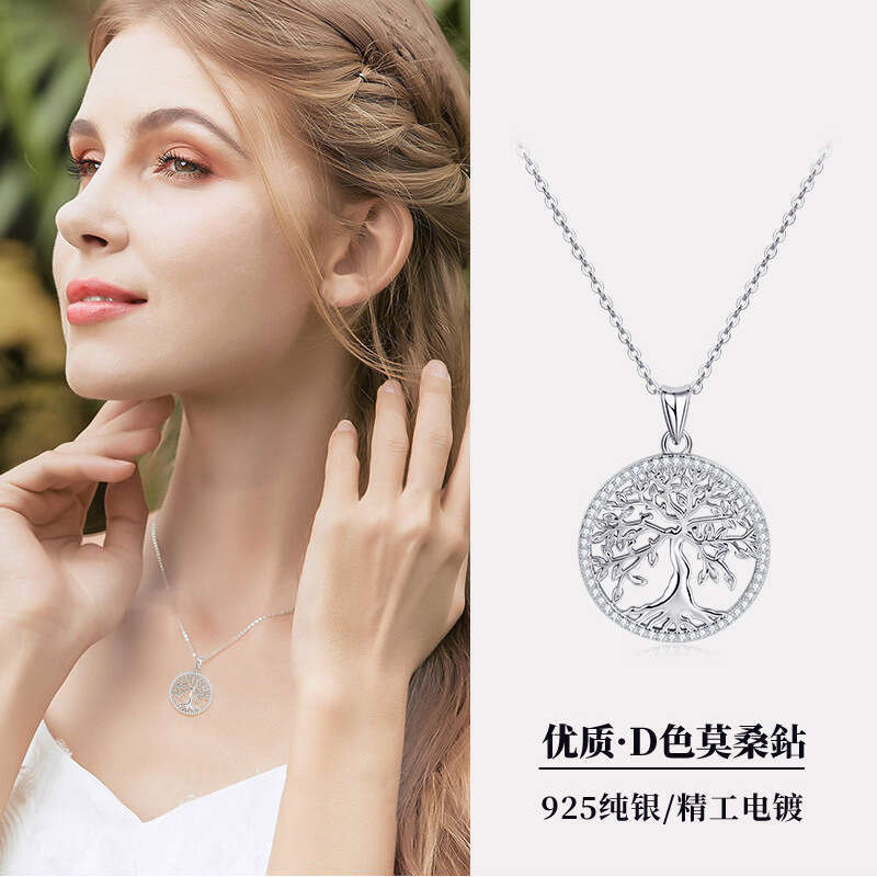 Creative Tree Of Life Moissanite Necklace For Women, Personalized Sterling Sier Sweater Chain 974