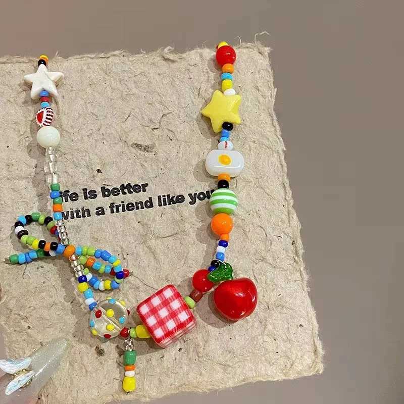 Kpop Y2K Boho Colorful Sugar Star Tassel Pendant Choker Necklace for Women Sweet Love Heart Chain Aesthetic Jewelry Accessories XJ250717