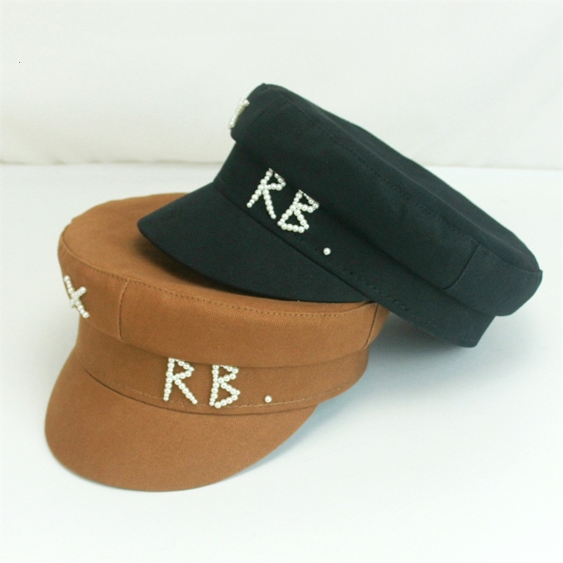 Women Pearls RB Letter Militray Hat Navy Hat Adjustable Flat Top sboy Caps Casual Gorras Visor Hats 250716
