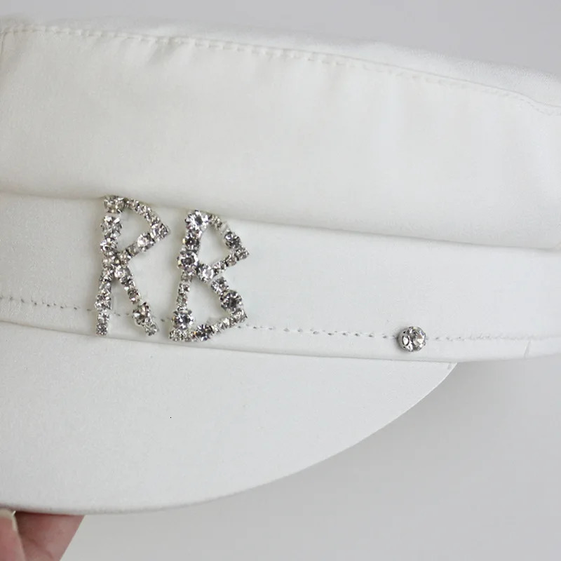 Trendy Satin Letters Flat Top Military Hats Spring Summer sboy Cap Crystal Baker Boy Hat Visor 250716