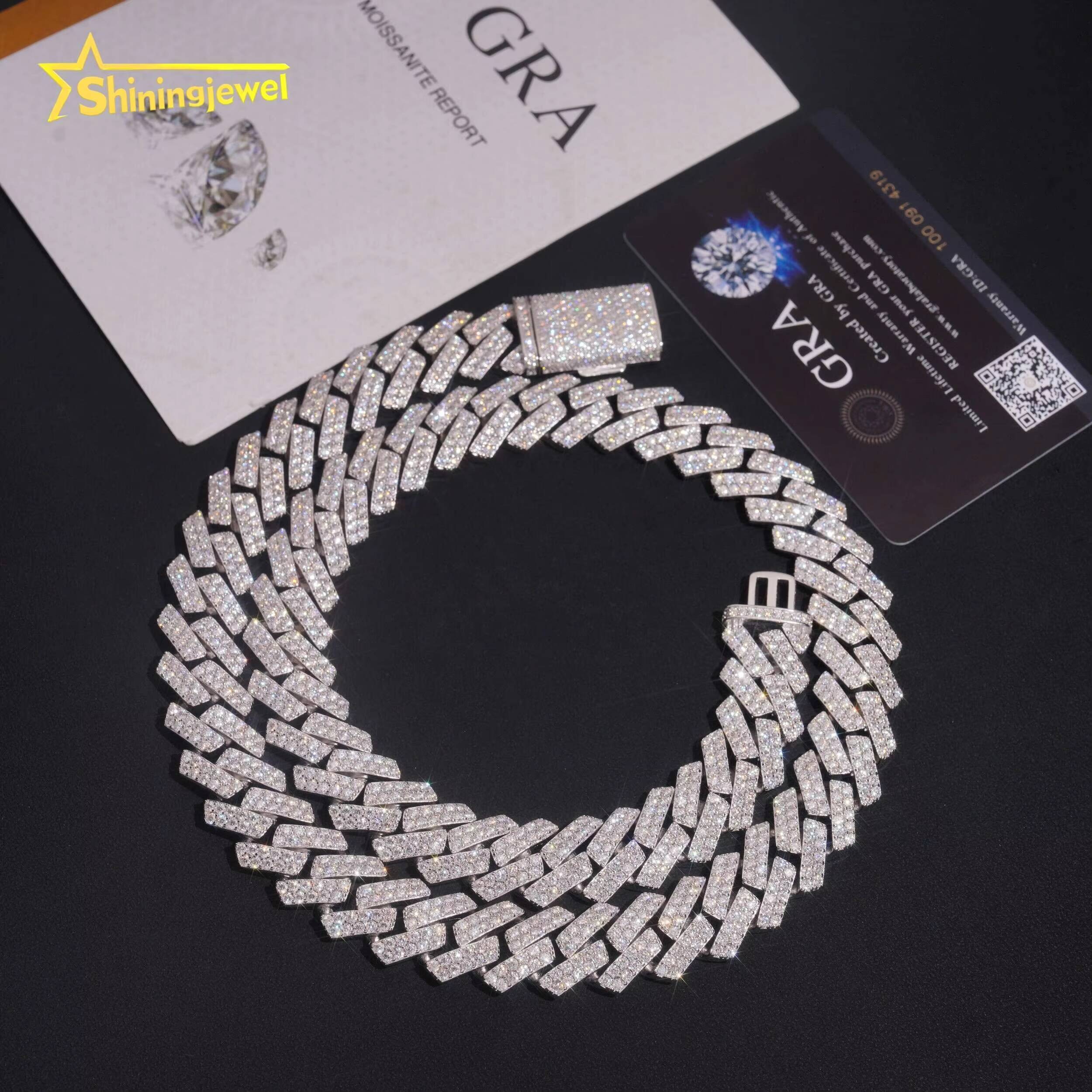 High Quality Low Price 925 Silver Hip Hop 16mm Iced Out GRA Certificate Moissanite Cuban Link Chain