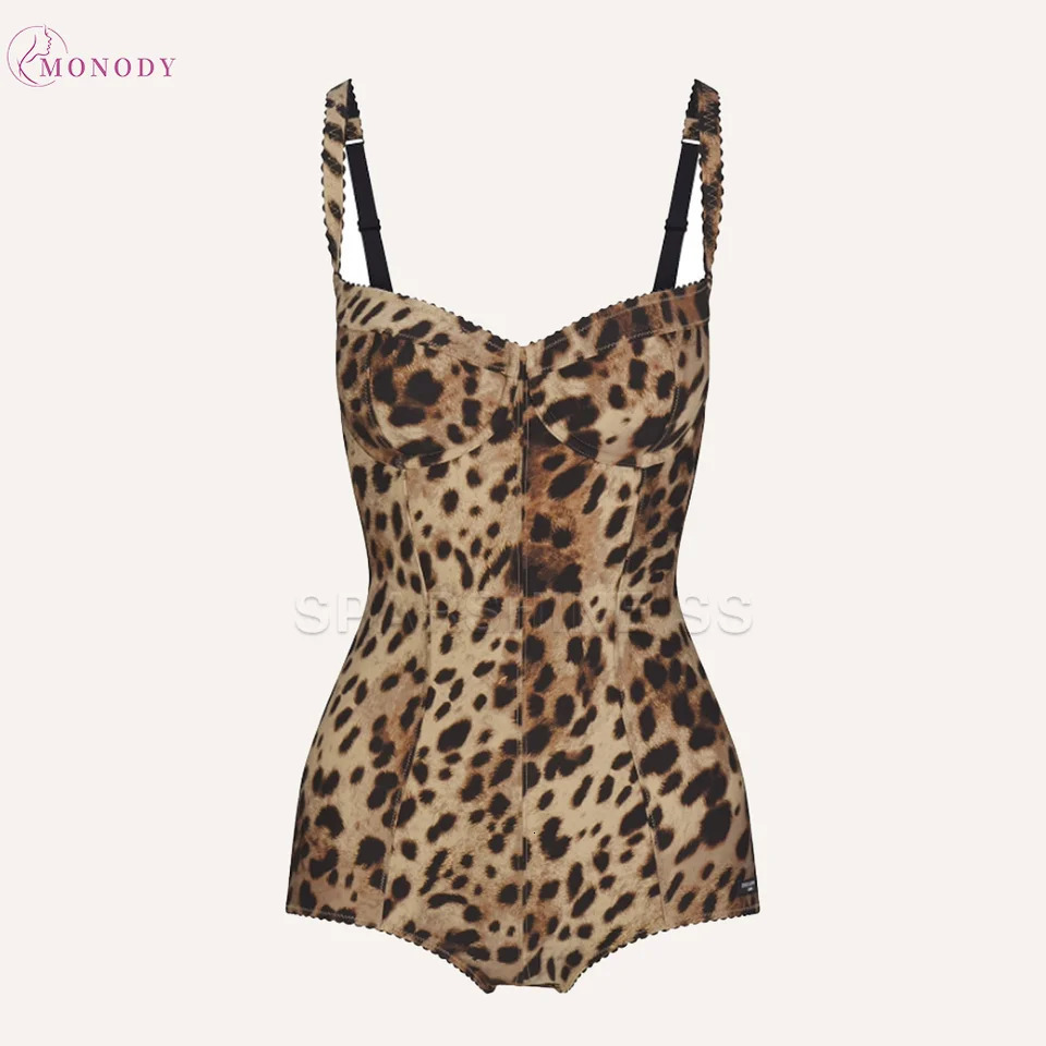 Fajas Sexy Leopard Print Jumpsuit for Women Sleeveless Fitted Bodysuit Stretchy Jumpsuit Tummy Control One Piece Outfit 250716
