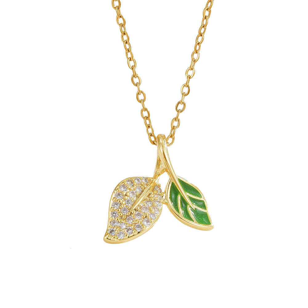 Student Sweet Leaf Necklace For Girls High-End Super Shiny Pendant Light Niche Choker Fashion Versatile Clavicle Chain E3e