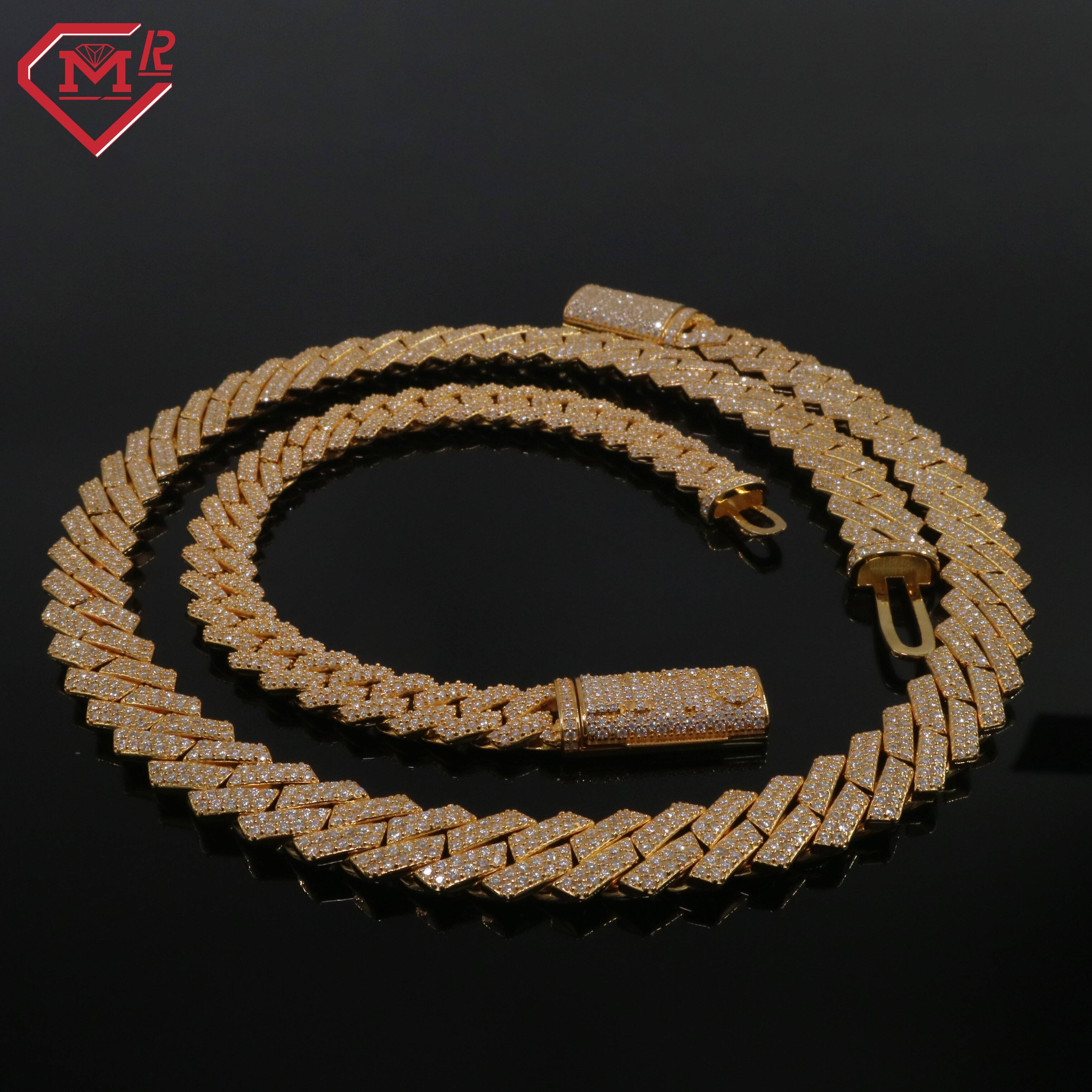 Rappers Cuban Link Chain Straight Angle 3 Rows Vvs Diamond S925 Custom Moissanite Cuban Chain