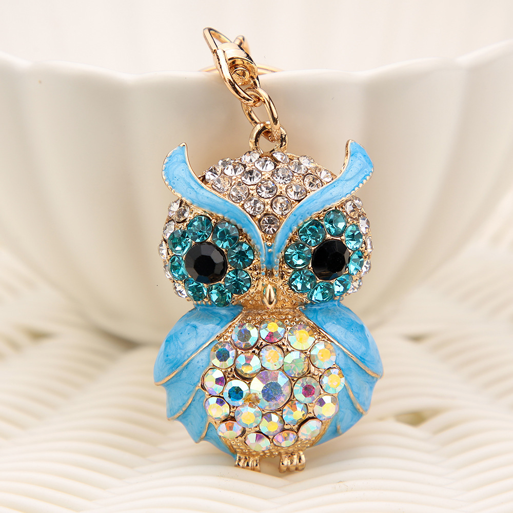 Free Shipping Diamond-inlaid Owl Bag Charms Cute Animal Metal Keychain Hanging Accessories For Girls