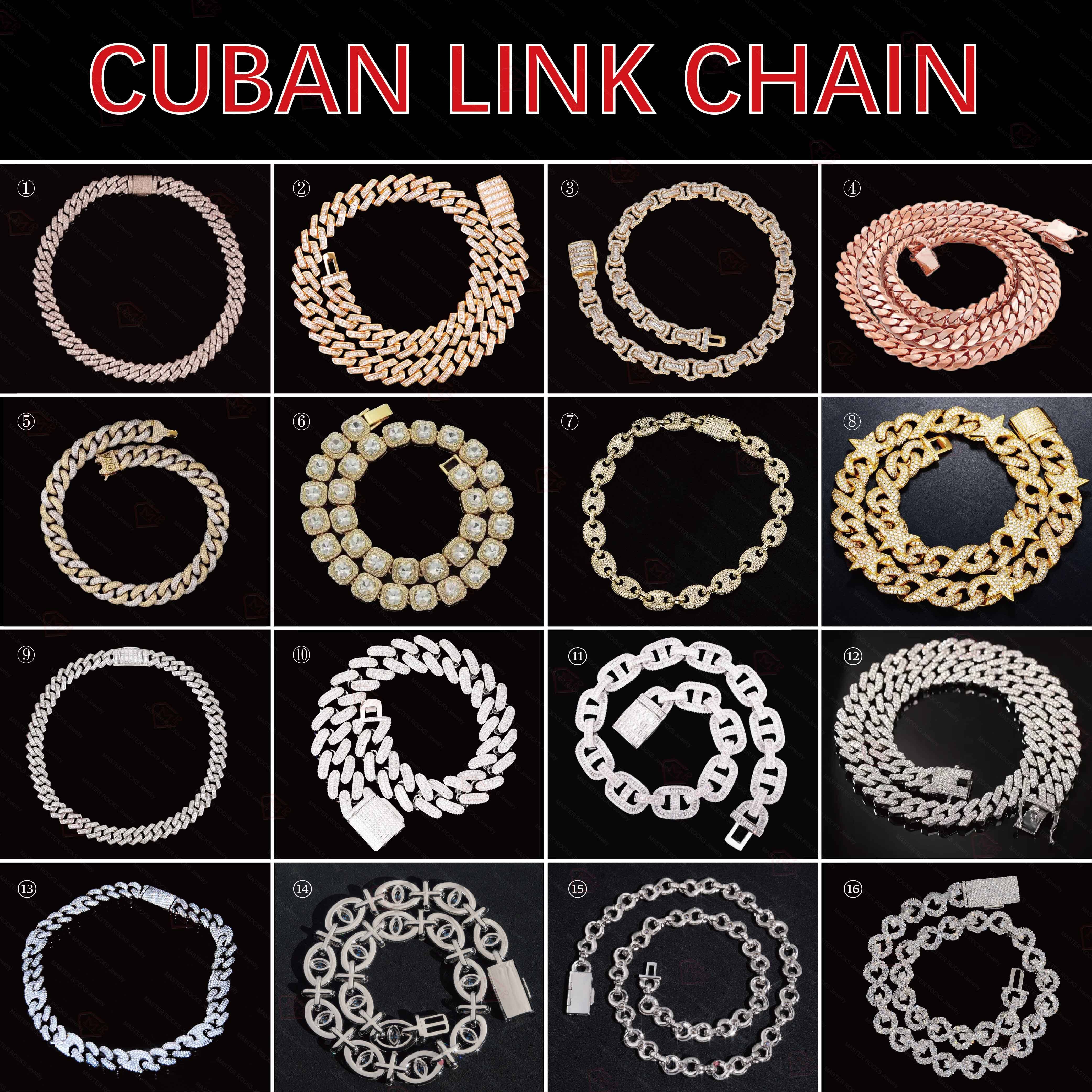 GRA Certificate Hiphop Cuban Chain 925 Silver 2 Rows Custom Straight Edge Moissanite Cuban Link Chain