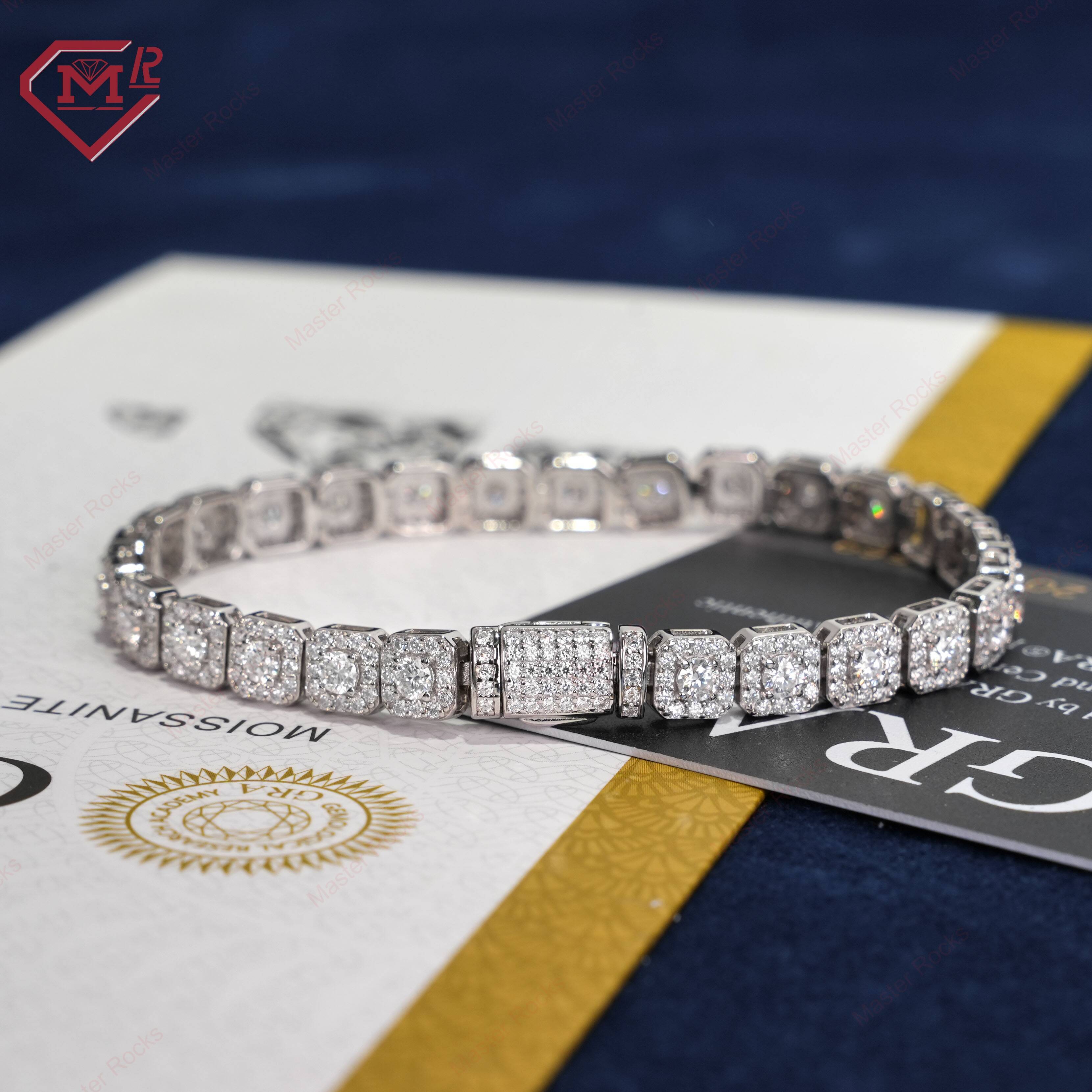 Gra Certification Cluster Tennis Chain Bracelet 925 Silver Vvs Iced Out Moissanite Tennis Chain