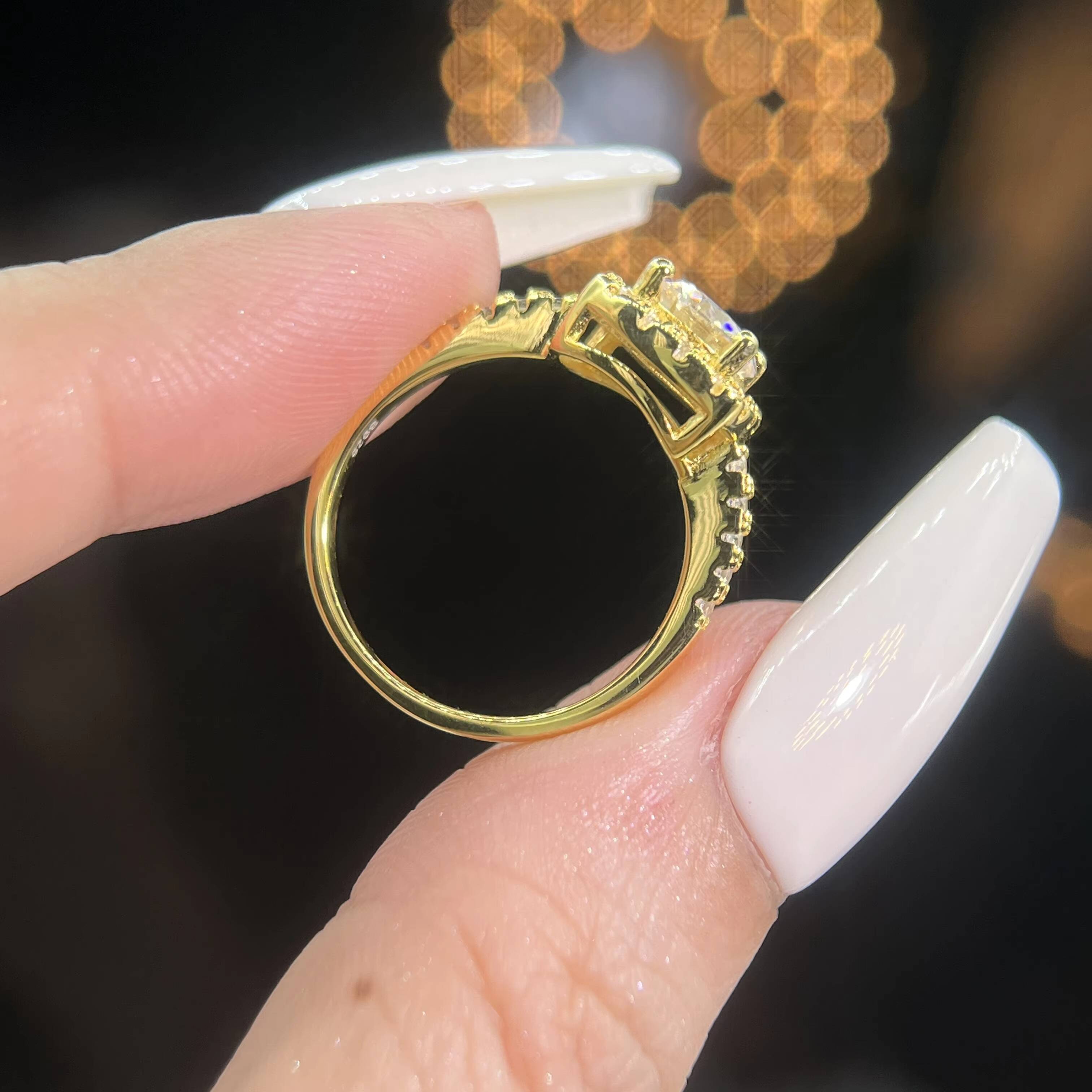 Yellow Gold-plated Silver S925 D VVS Moissanite Diamond Ring Luxury Jewelry Engagement Wedding Ring for Women Ring