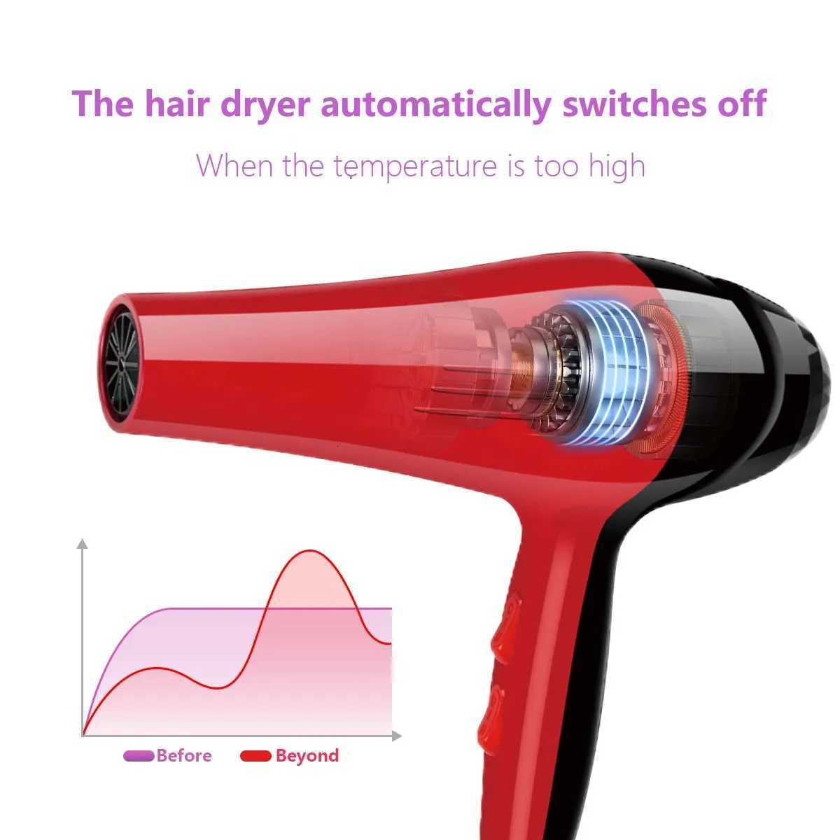 12pcs-in-1 hair dryer set with hair clip comb nozzle and hood accessories.Cold and hot air do not harm the hair dryer negative. W250718