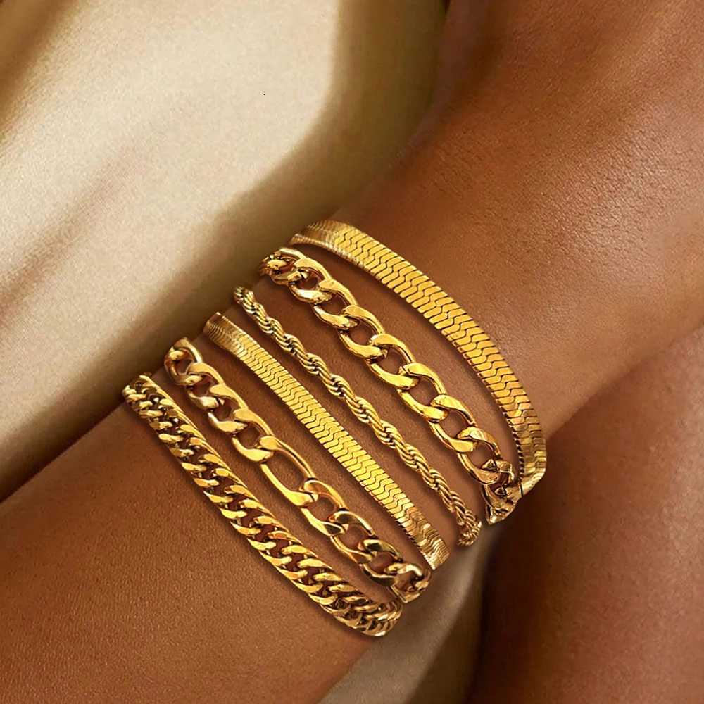 DOTIFI Stainless Steel Boho Chain Bracelets Set for Women Vintage Punk Gold Color Adjustable Cuban Link Bracelet Fashion Jewelry X2507181