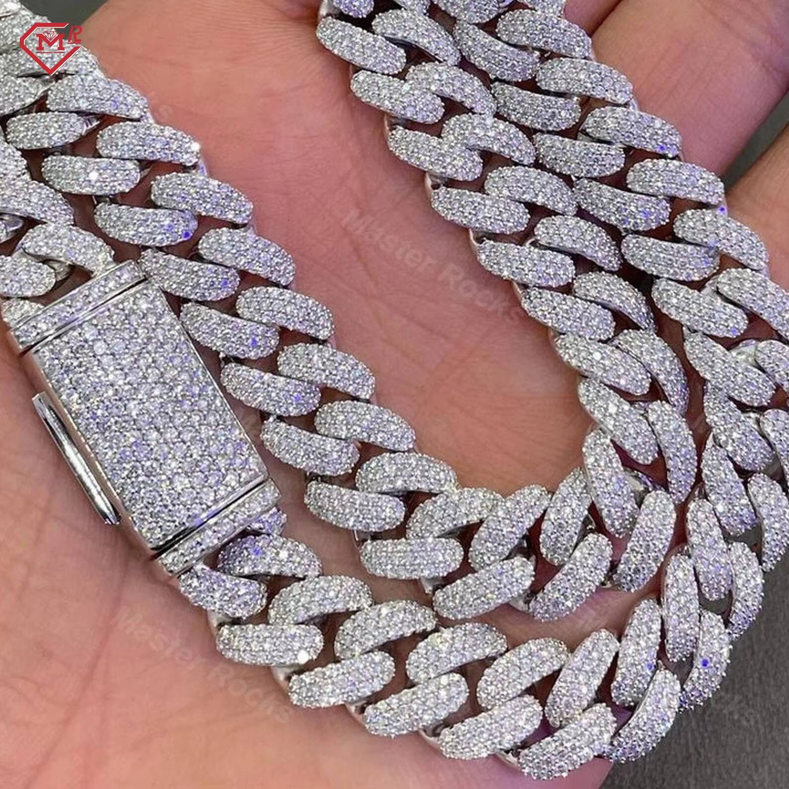 Hip Hop Cuban Chain Hip Hop Iced Out S925 Vvs Moissanite 12mm 2 Rows Miami Cuban Link Chain
