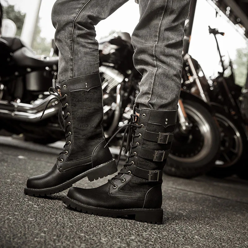Mens Cowboy Boots High Top Inner Heightening Shoes High Breathable Boots Plus Size Shoes Casual Sneakers Motorcycle Boots 250715