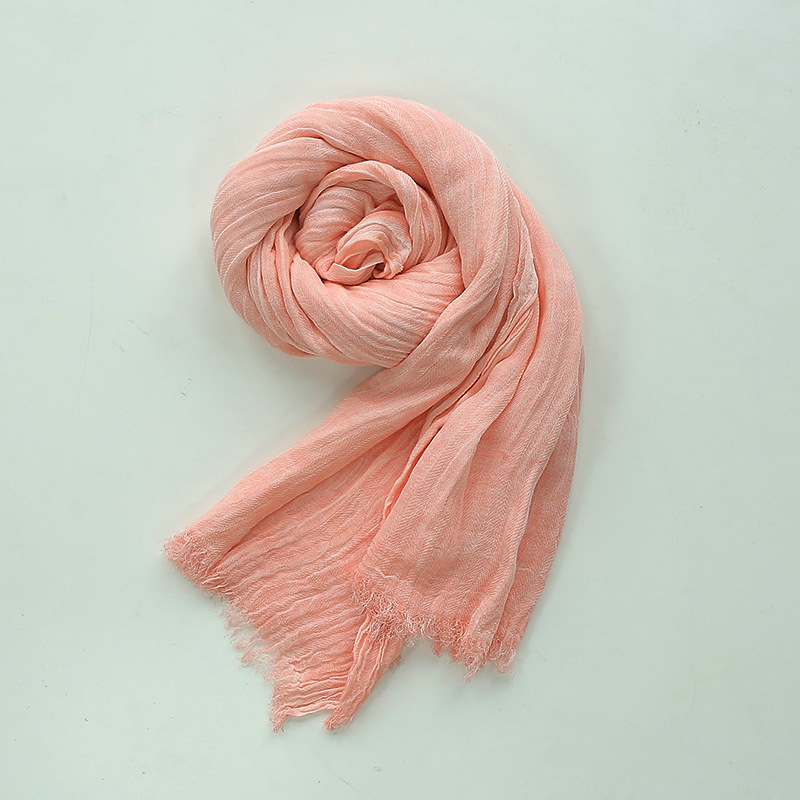 K1388 New pure color cotton dirty dyed scarf for women natural wrinkled short beard travel sunscreen shawl foreign trade beach towel gift