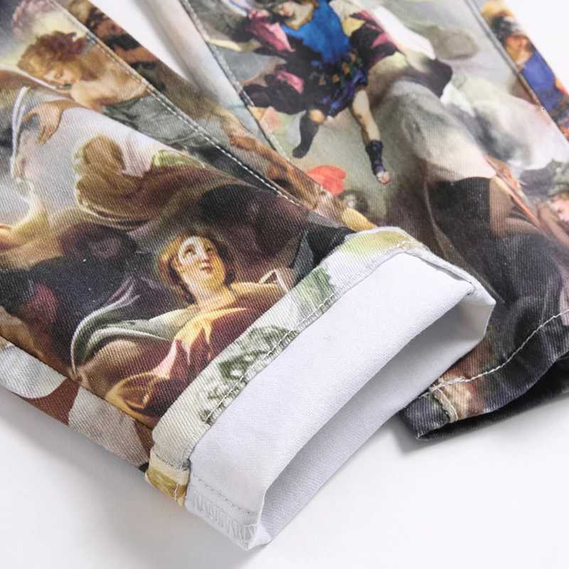 2024 Spring Autumn Mens Printed Jeans Streetwear HIP HOP Punk Painted Stretch Jeans Trendy Straight Denim Trousers X250718