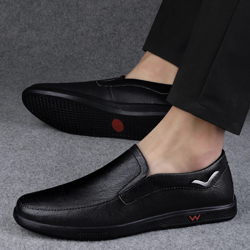 LETCOMFIT Mens Casual Business Oxfords TwoLayer Cowhide Rubber Sole Breathable Loafers SlipOn Solid Faux Leather Shoes 250717